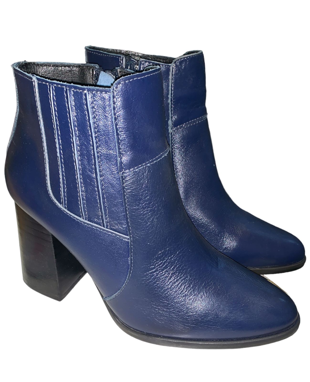 BOTIN CON TACO ALTO, CUERO AZUL