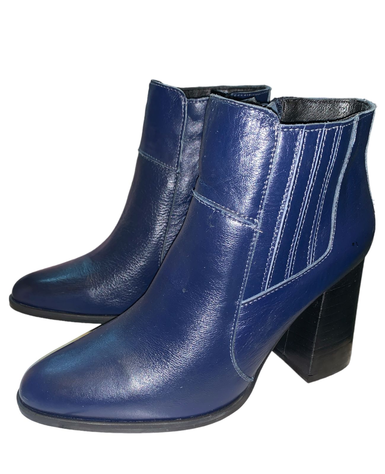 BOTIN CON TACO ALTO, CUERO AZUL