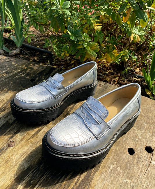 MOCASINE ORTEGA CUERO PLATEADO, CROCO