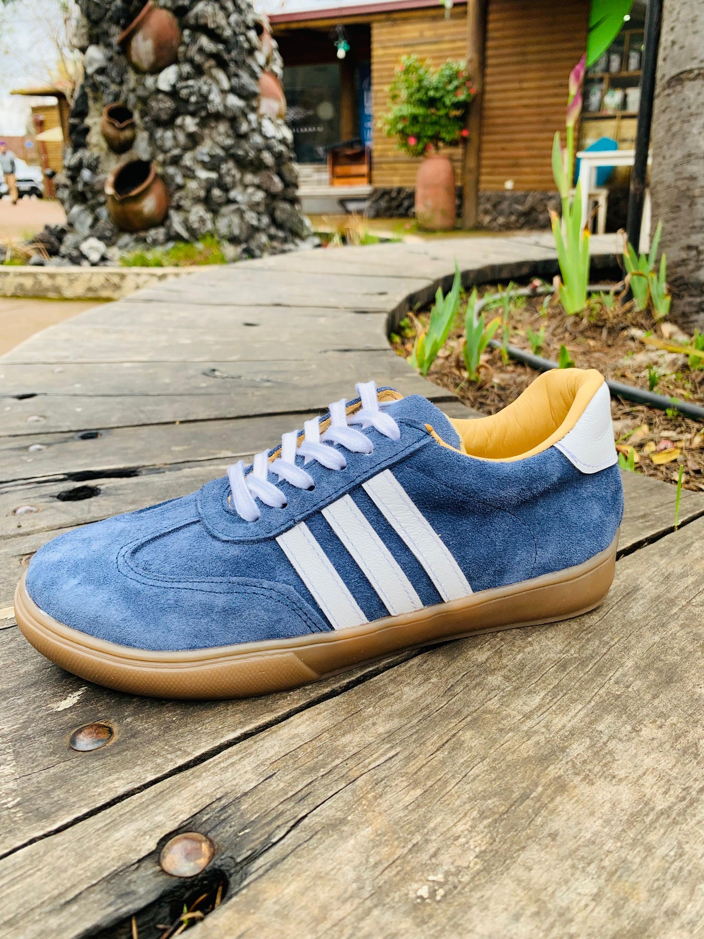 Zapatilla samba cuero reno azul