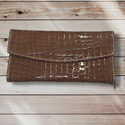 Billetera mujer cuero cafe chocolate richiato  croco