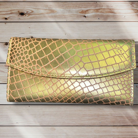 Billetera mujer cuero Dorado croco