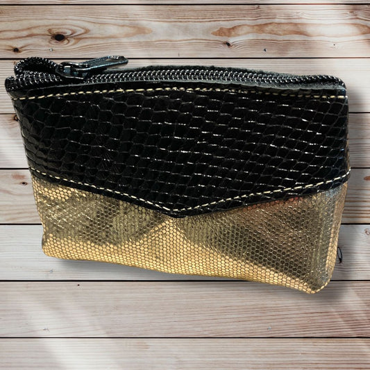 Monedero cuero negro serp c/dorado