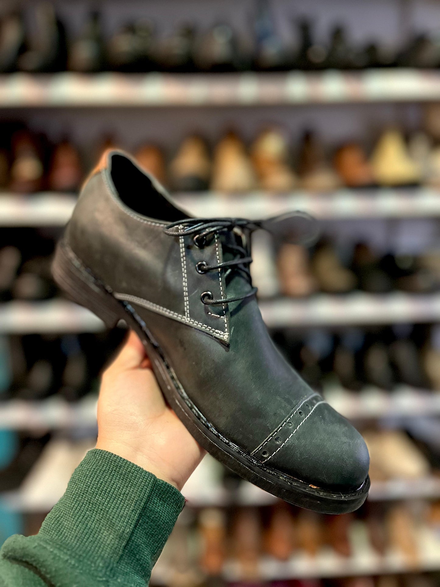 Zapato hombre Luis cuero gris engrasado, talón camel