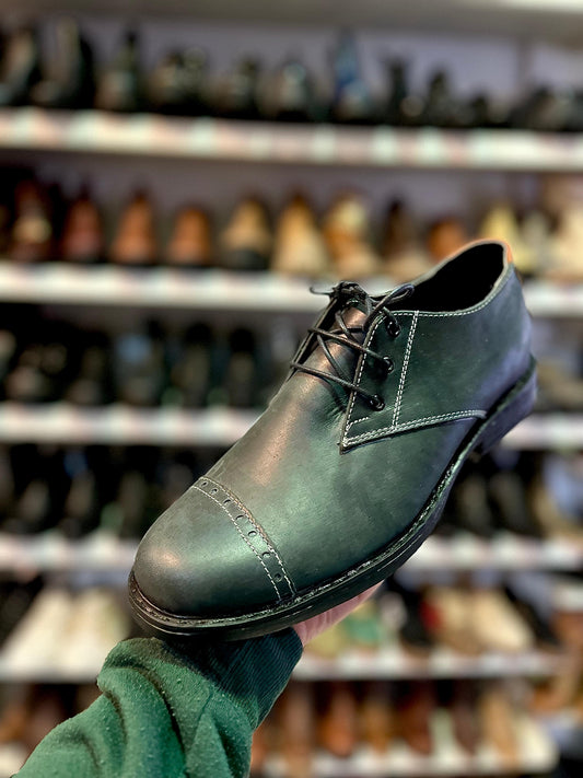 Zapato hombre Luis cuero gris engrasado, talón camel